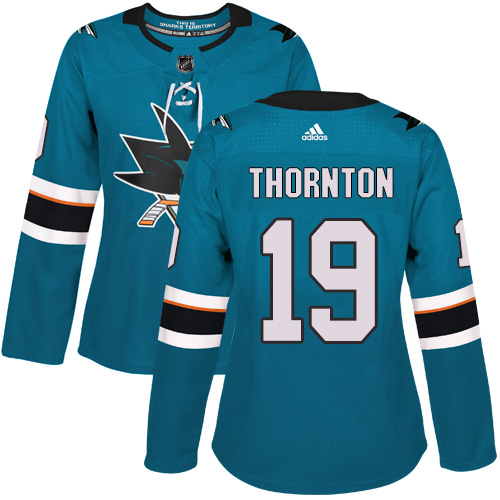 Adidas San Jose Sharks #19 Joe Thornton Teal Home Authentic Women Stitched NHL Jersey